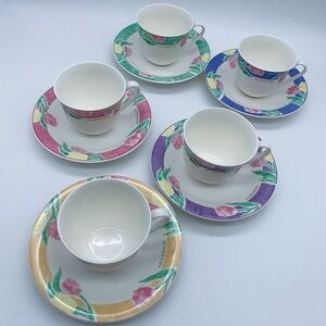 GIVENCHY Porcelain Teacups & Saucers Set of Five